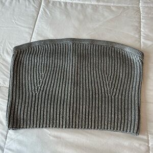 Gray Ribbed Knit Crop Tube Top